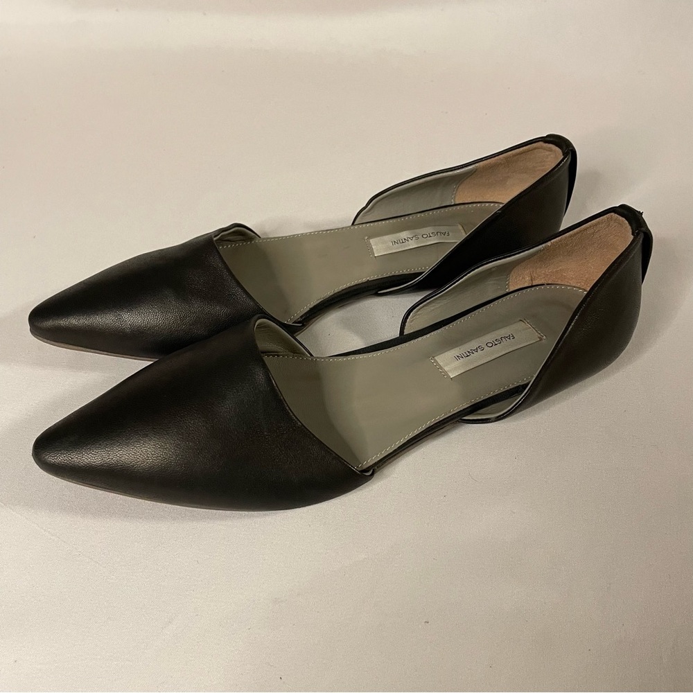 Fausto Santini genuine leather Made in Italy black d’orsay flat shoes.